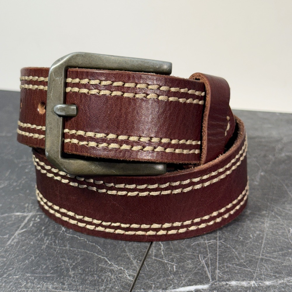 Mens‎ Toneka Leather Belt | Size 34 | Brown Triple Stitch Casual Workwear